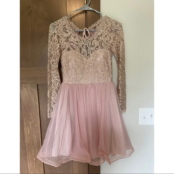 Sequin Hearts | Dresses | Pink Lace Tulle Long Sleeve Formal Homecoming  Dress Size Sparkly Sequin | Poshmark
